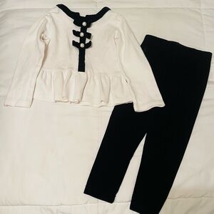 Janie & Jack Cream Top with Black Trim & Ralph Lauren Black Leggings